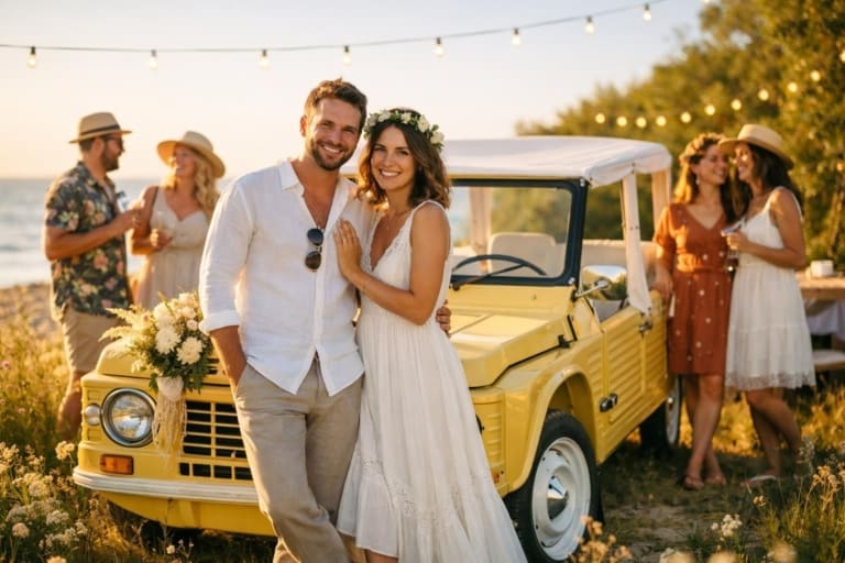 découvrez la méhari, une voiture iconique pour un mariage original et décontracté, alliant charme vintage et convivialité pour un jour inoubliable.