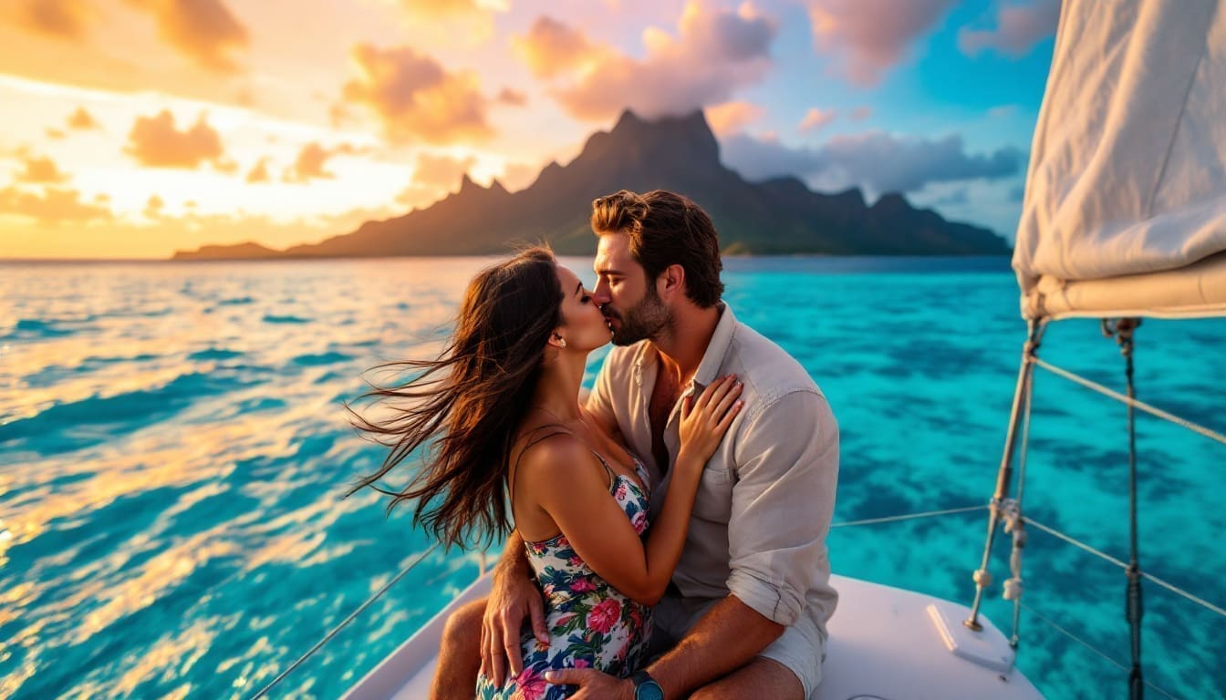 découvrez bora bora, le paradis des îles, pour un voyage de noces inoubliable. profitez des plages de sable blanc, des eaux turquoises et d'une ambiance romantique à couper le souffle, le tout main dans la main avec votre partenaire.