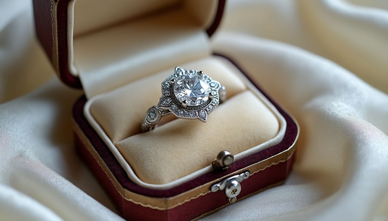 Bague de fiançailles élégante dans son écrin.