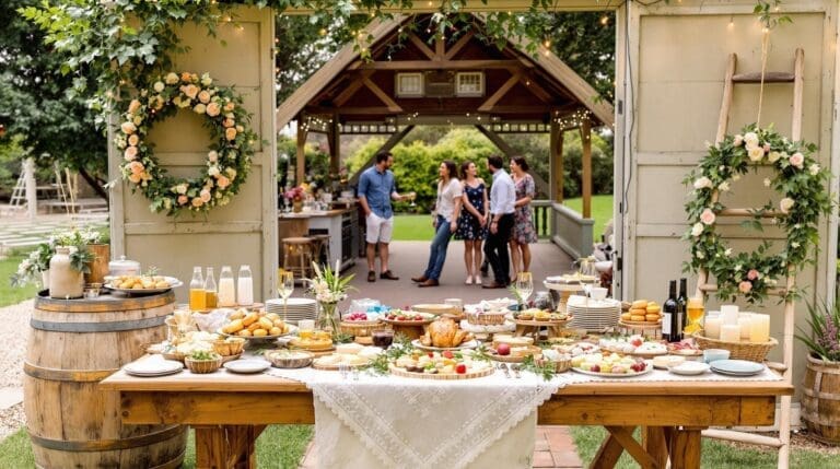 Buffet de mariage économique avec plats faits maison et décoration rustique