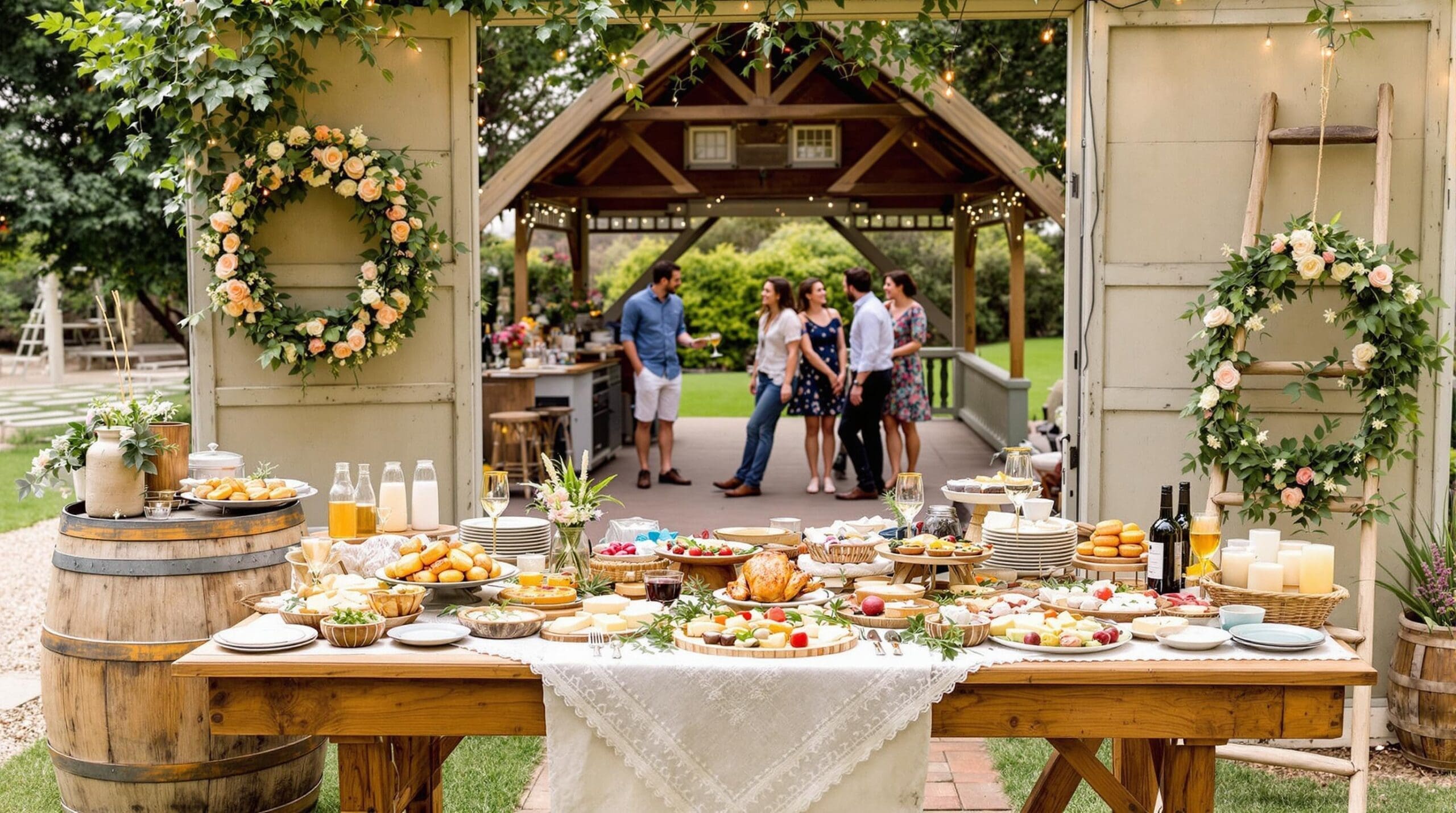 Buffet de mariage économique avec plats faits maison et décoration rustique