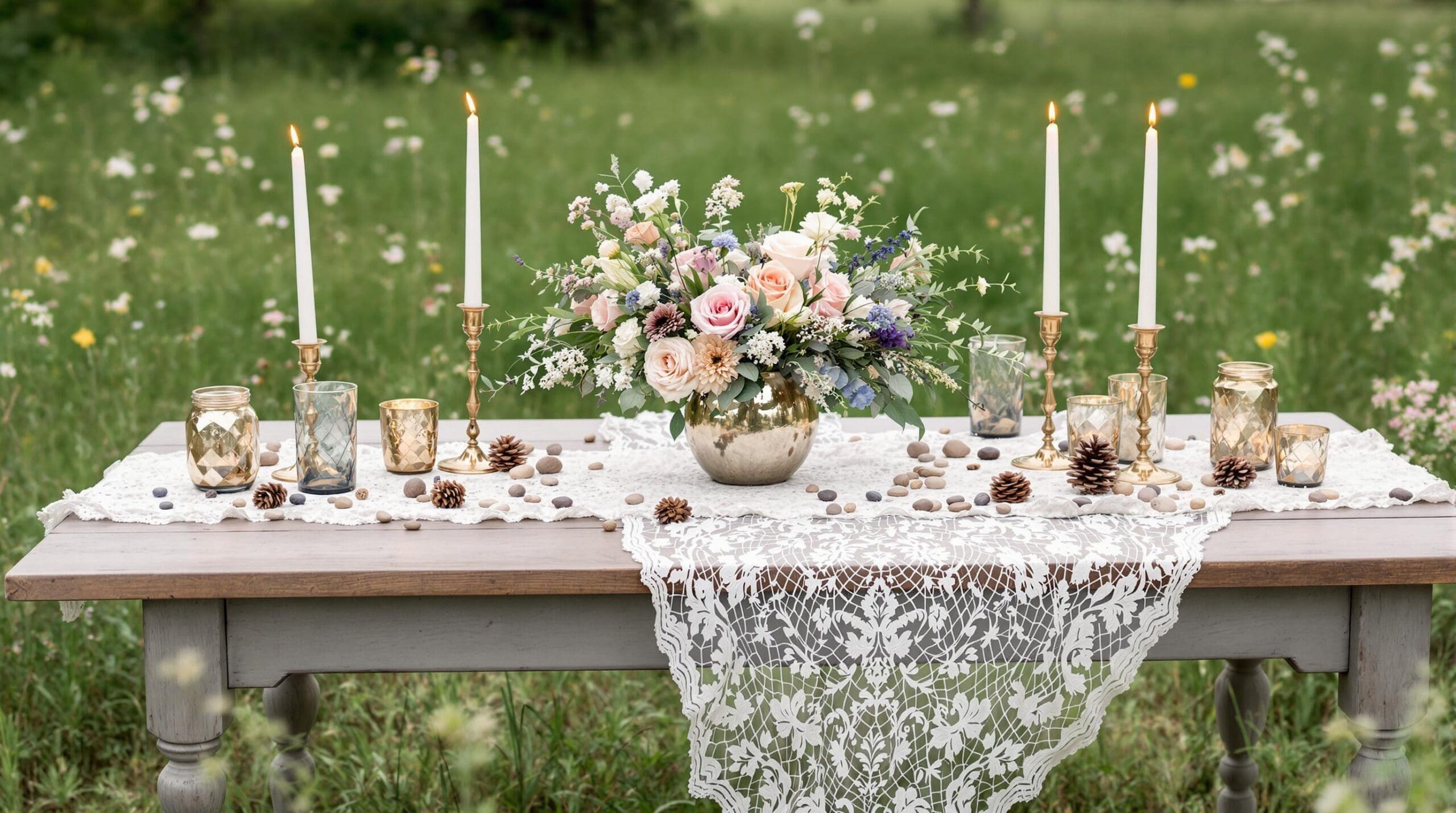 Décoration de table de mariage à petit budget avec éléments faits main