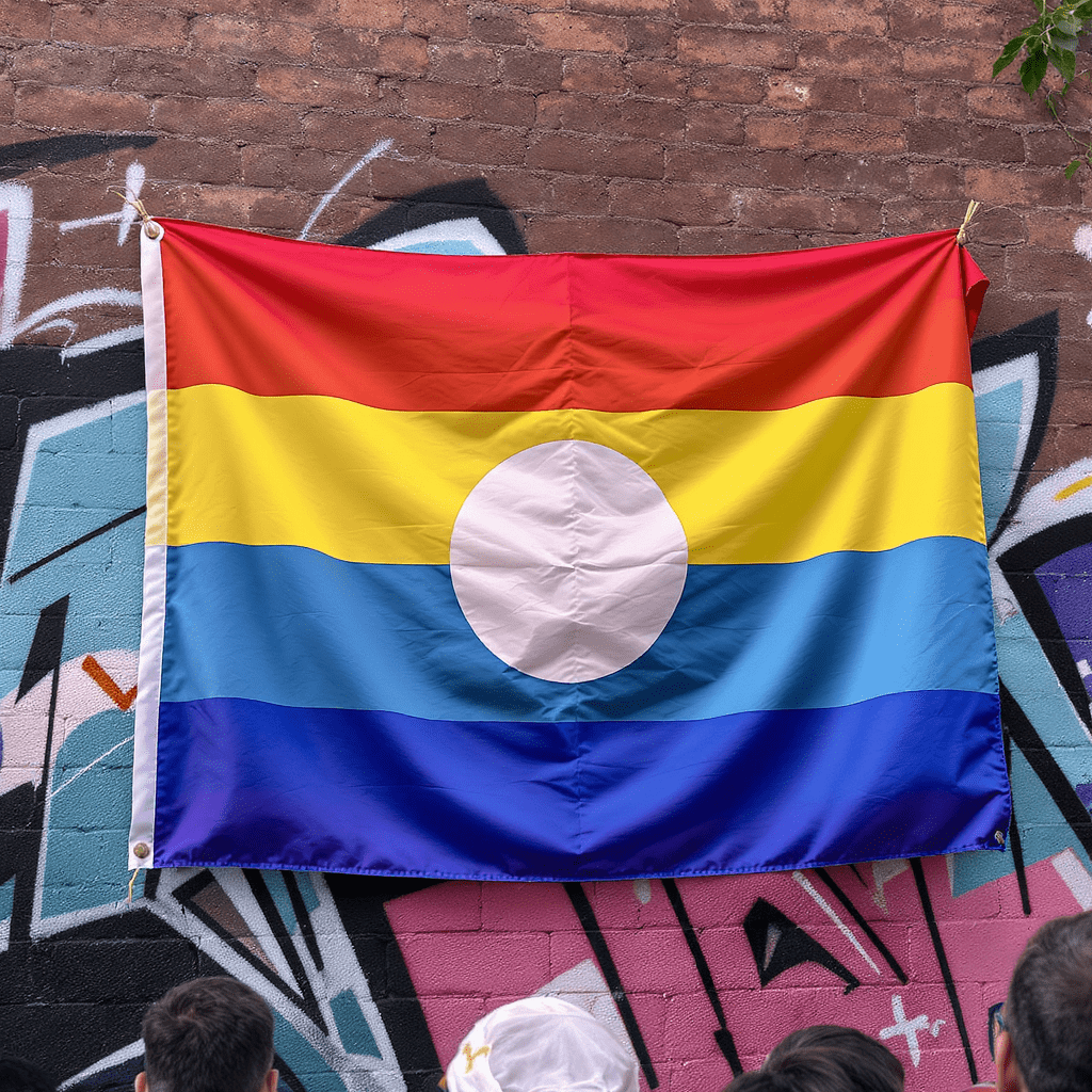 Drapeau symbolisant la fierté et l’identité polyamoureuse.