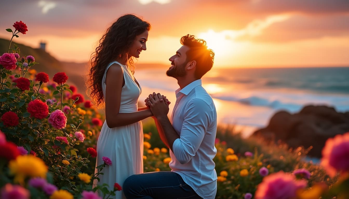 Demande en mariage dans un lieu romantique.