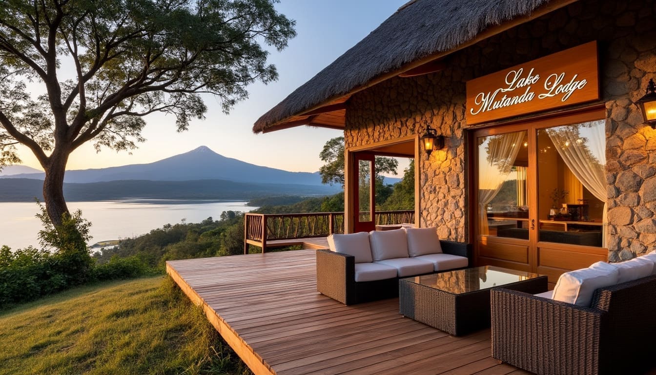 Lodge romantique avec vue sur le lac Mutanda, Ouganda.