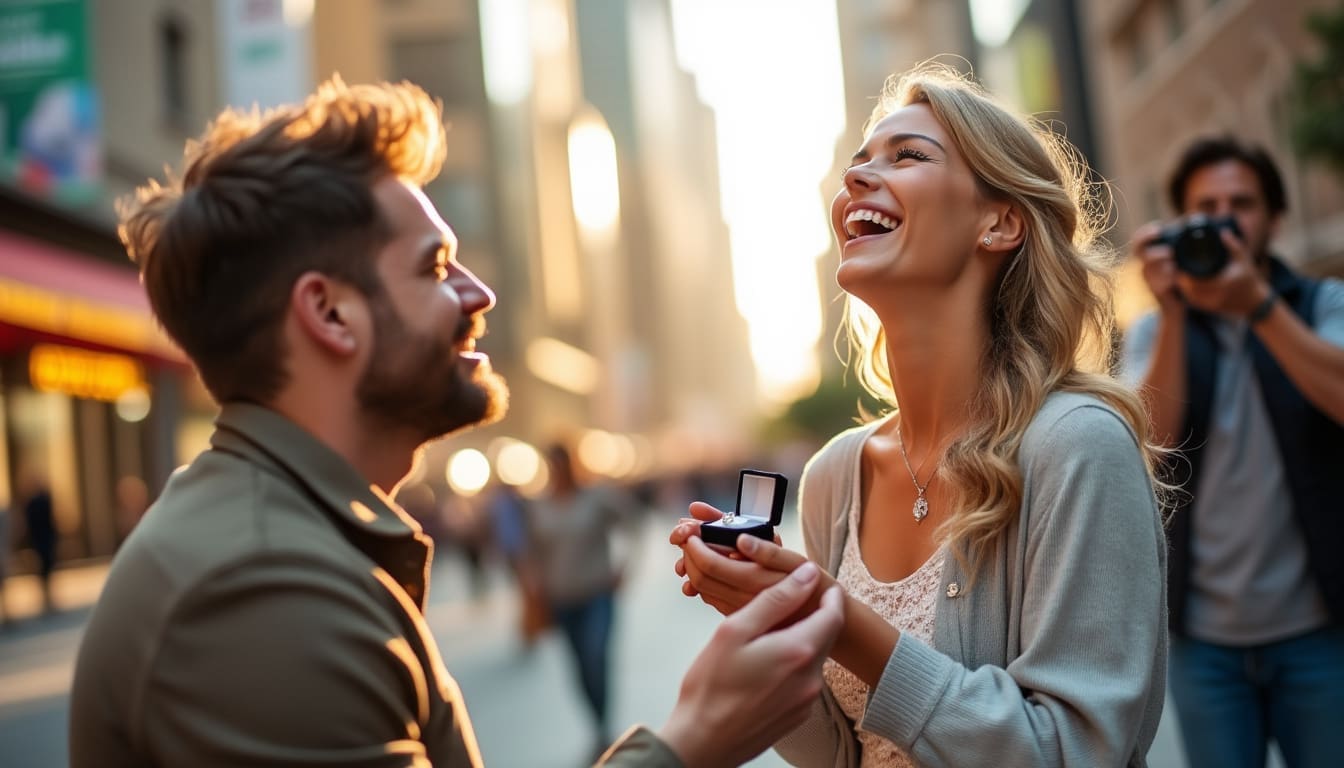 Photographe capturant une demande en mariage émouvante.