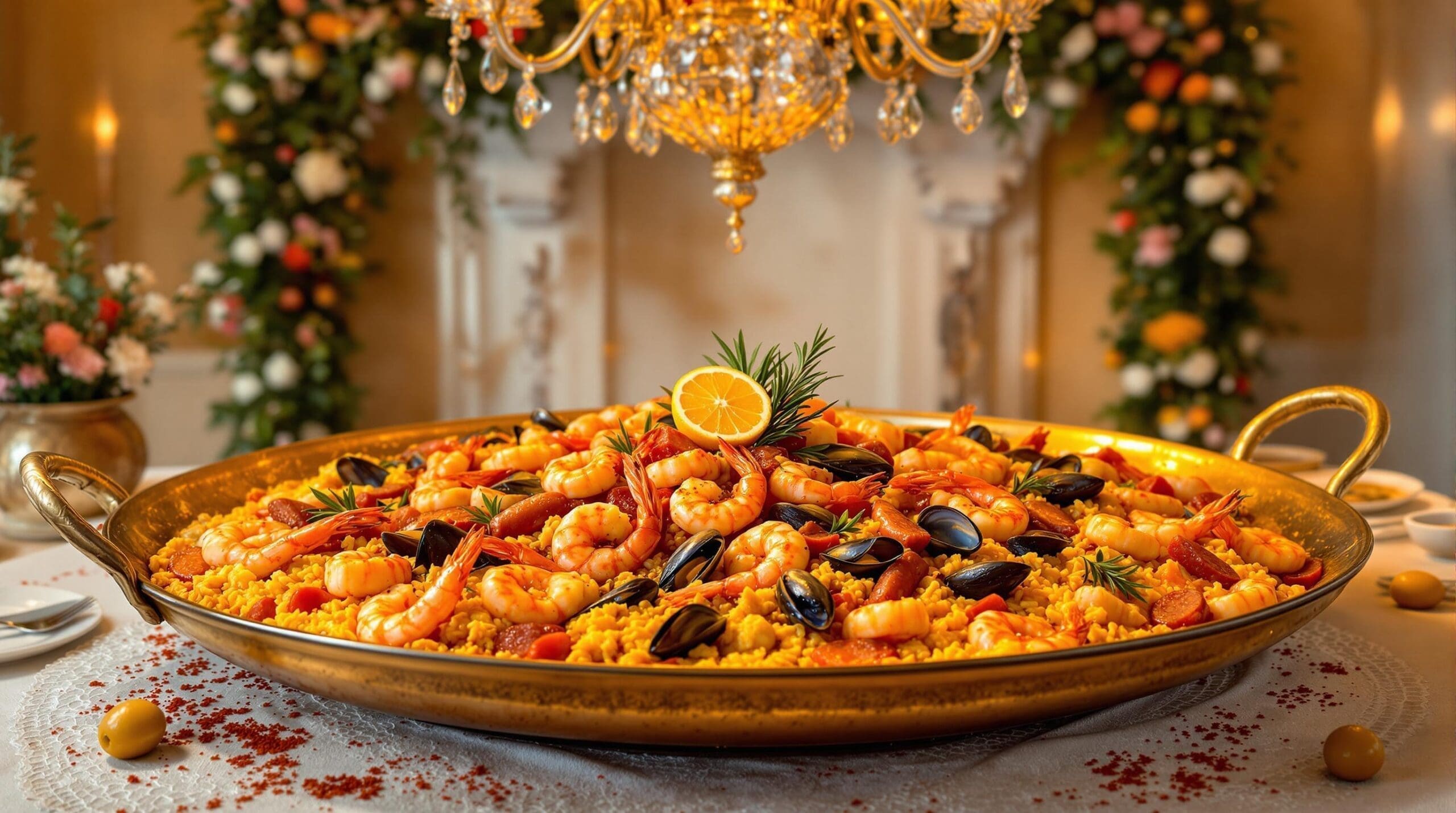 Plat principal économique pour mariage : paella conviviale
