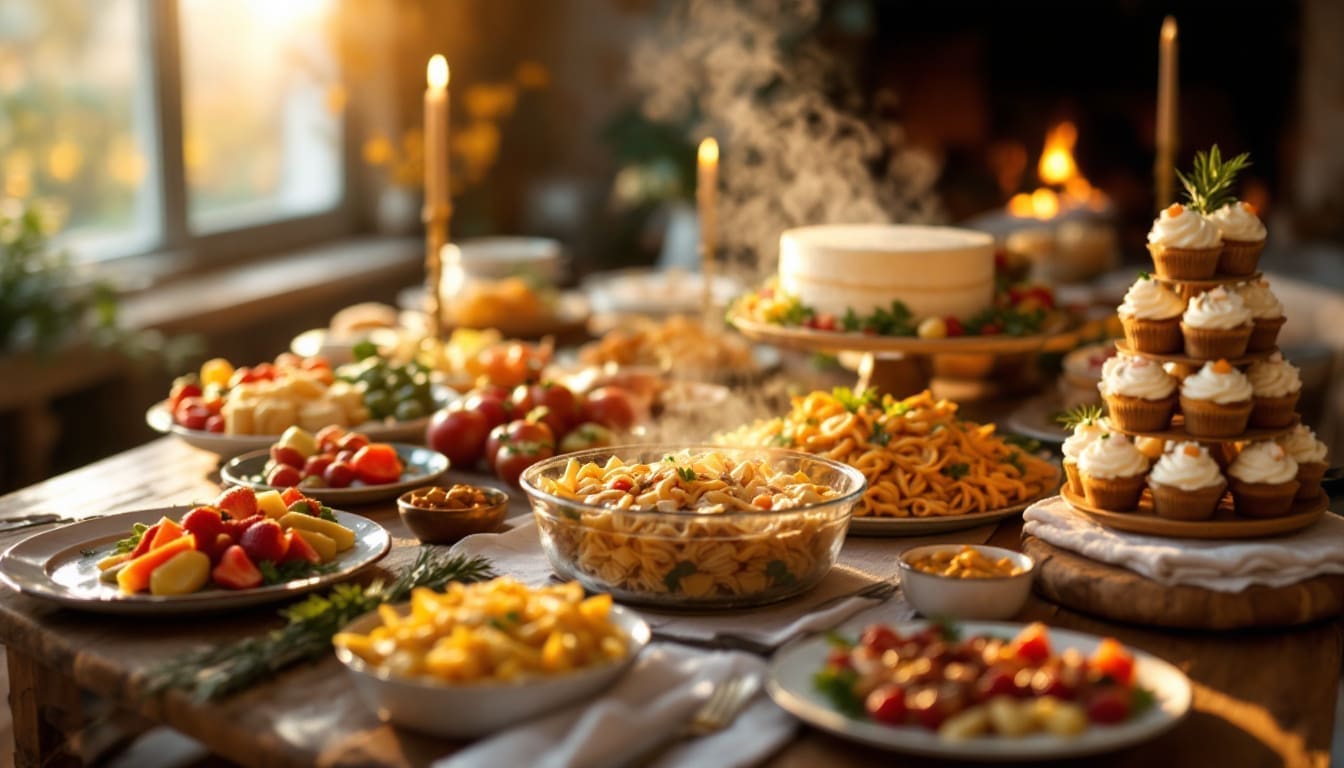 Repas de mariage participatif avec plats apportés par les invités