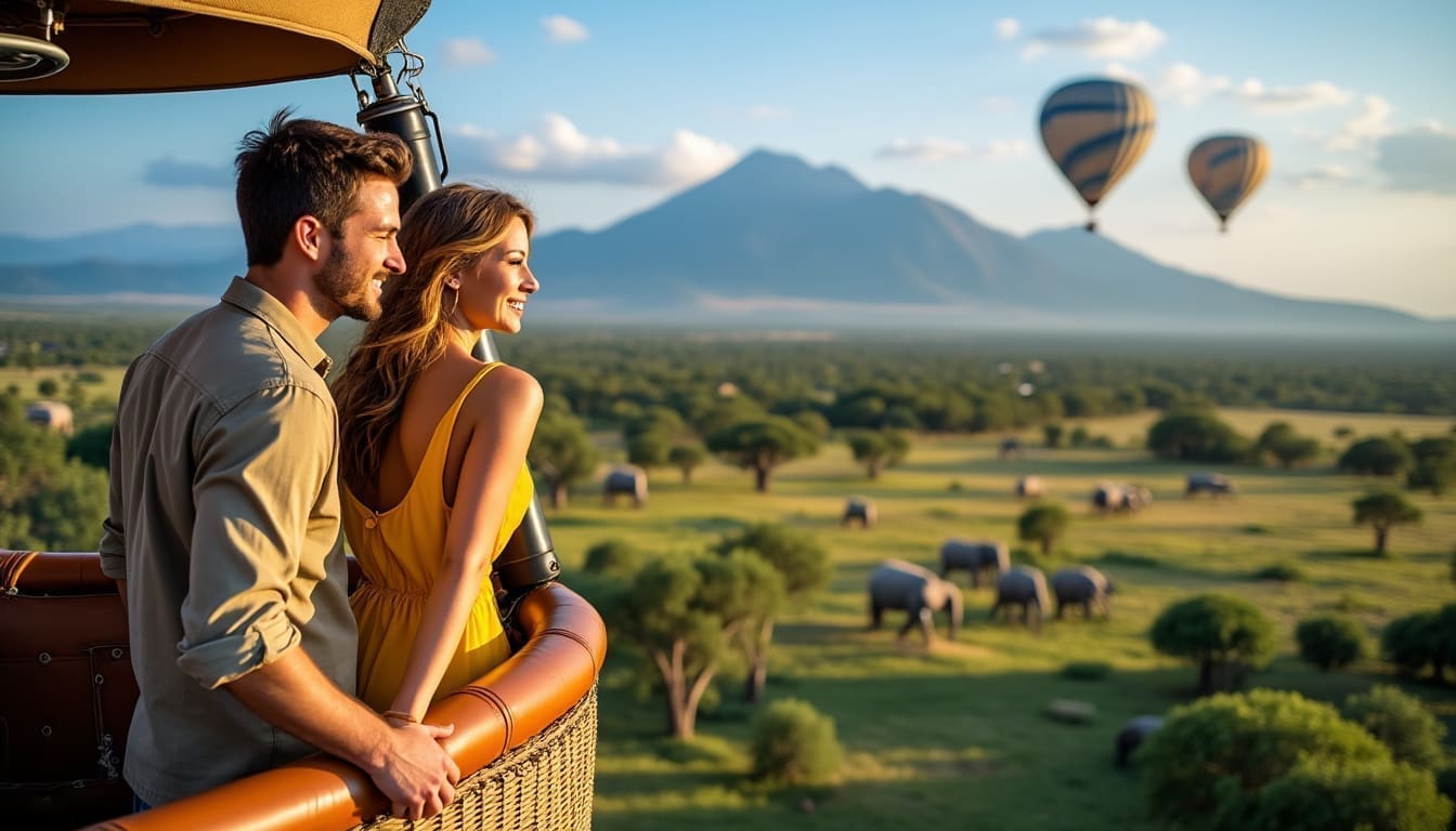 Safari en montgolfière au parc Queen Elizabeth, Ouganda.