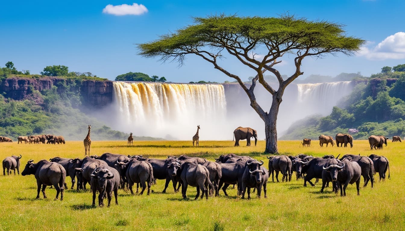 Parc national de Murchison Falls en saison sèche, Ouganda.