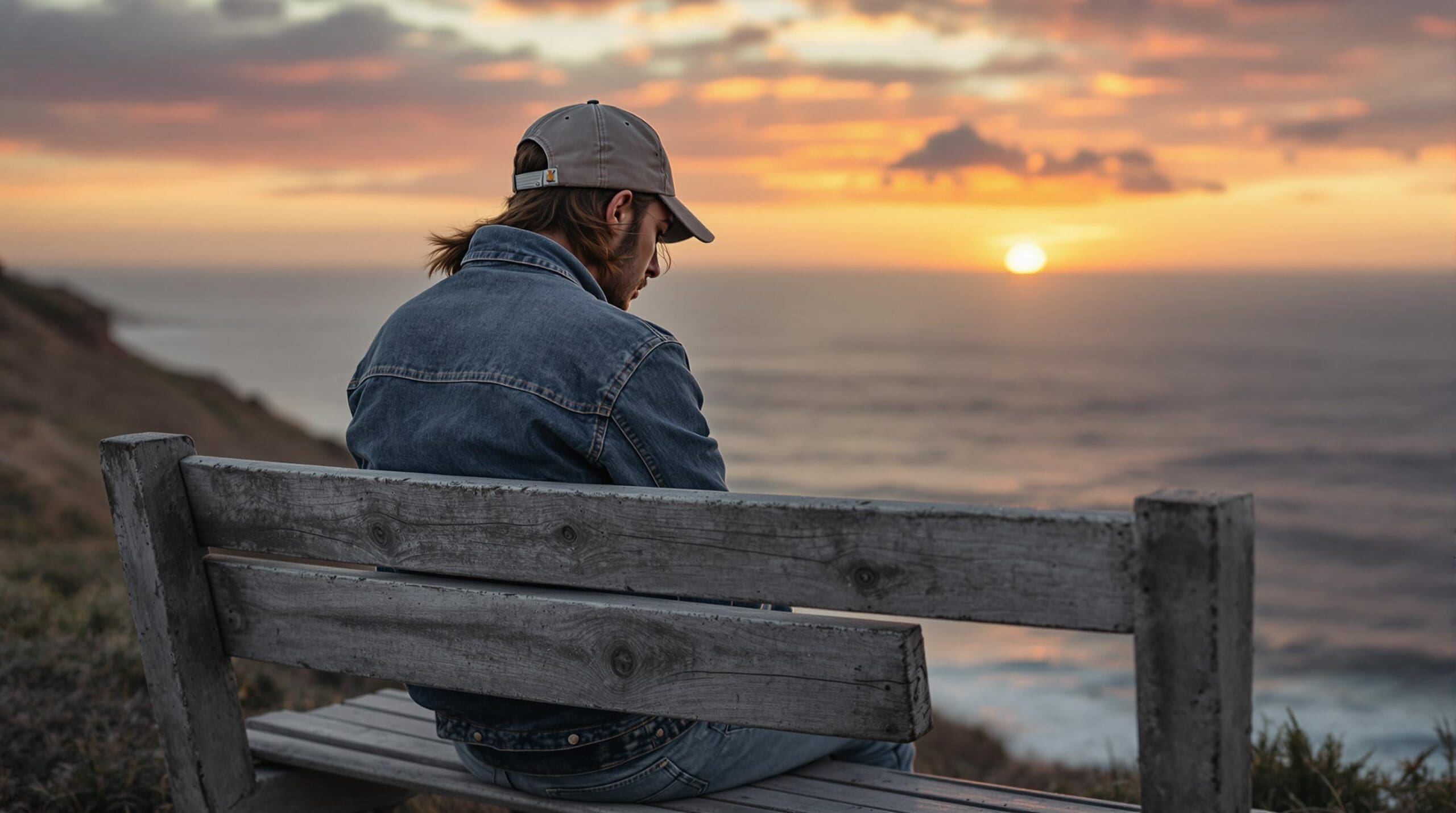 Individu seul sur un banc, représentant l’acceptation de la solitude après une rupture amoureuse